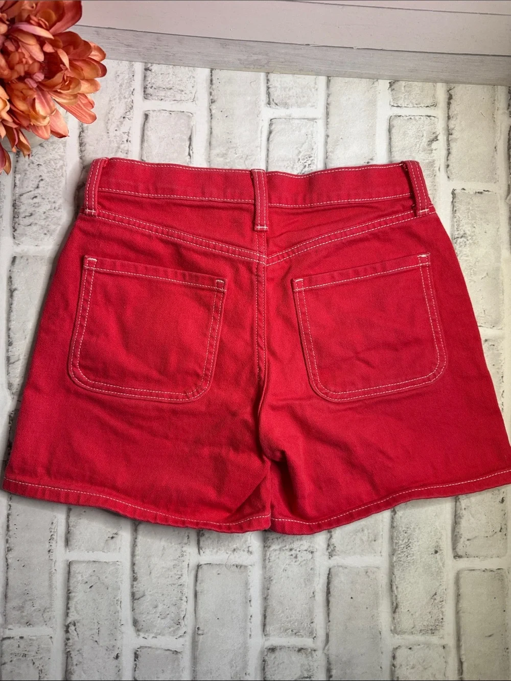 Old Navy Bright Red Button-Front Denim Shorts